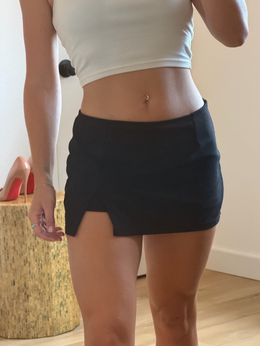 Black Low-Rise Notched Micro Mini Skirt Y2K